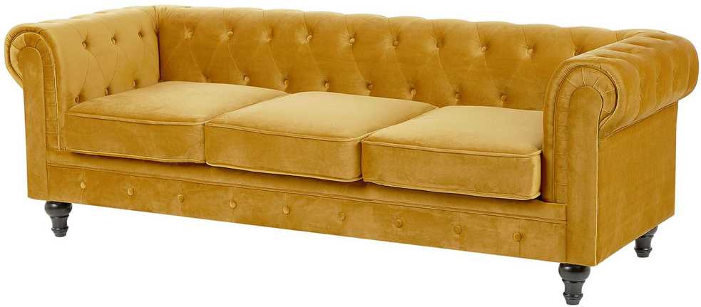 Beliani 3 vietų sofa CHESTERFIELD veliūrinė auksinė