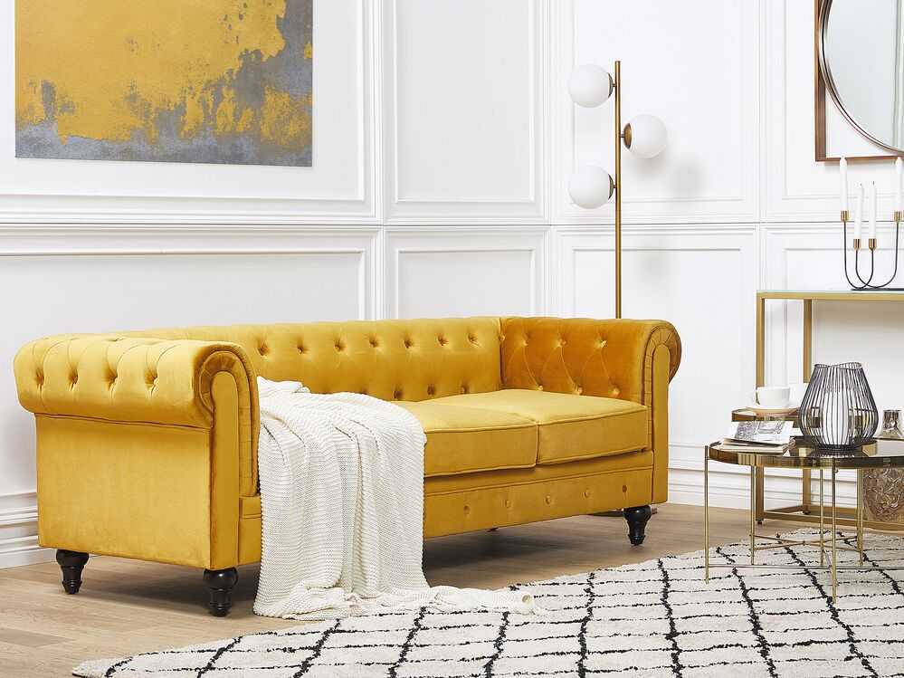 Beliani 3 vietų sofa CHESTERFIELD veliūrinė auksinė
