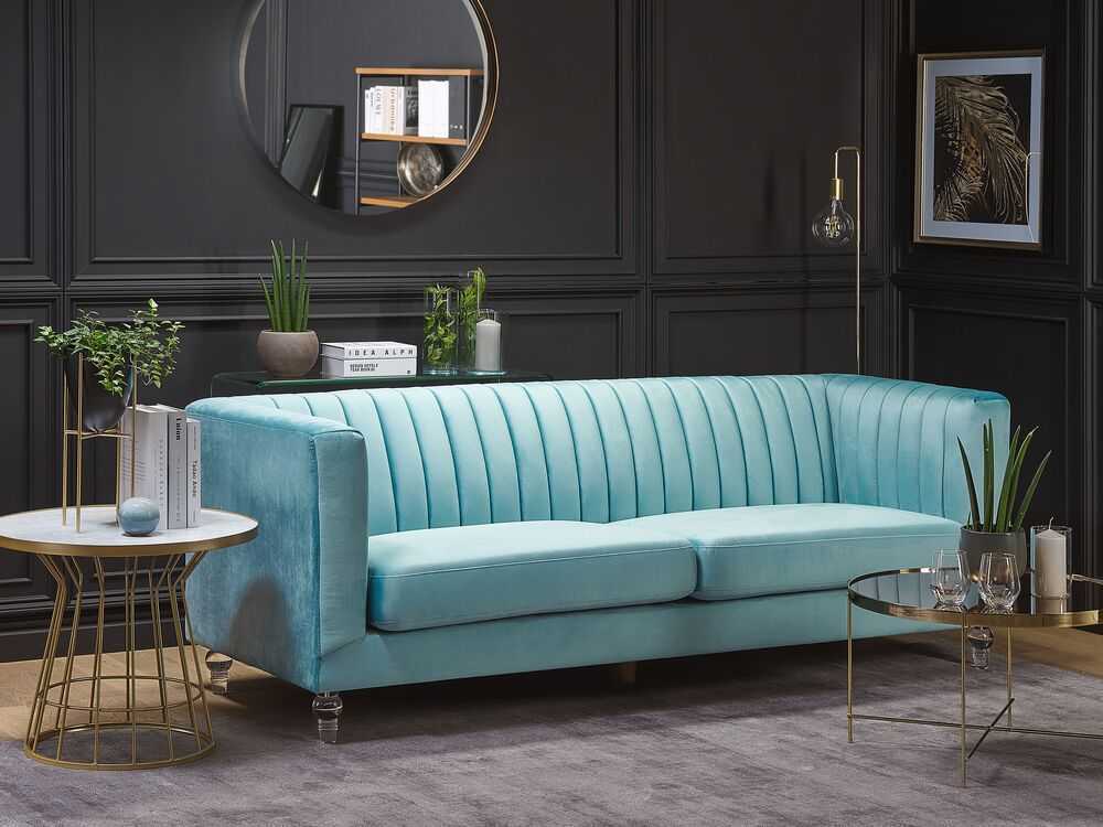 Beliani 3 vietų sofa ARVIKA aksominė mėlyna