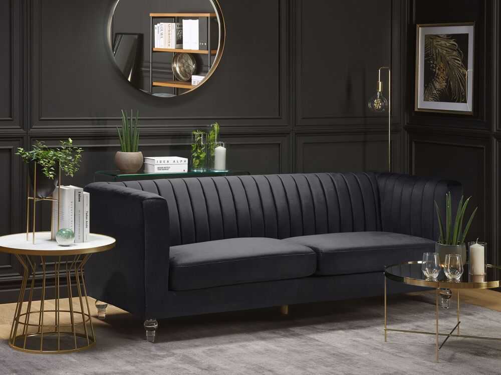 Beliani Trijų vietų sofa ARVIKA aksominė juoda