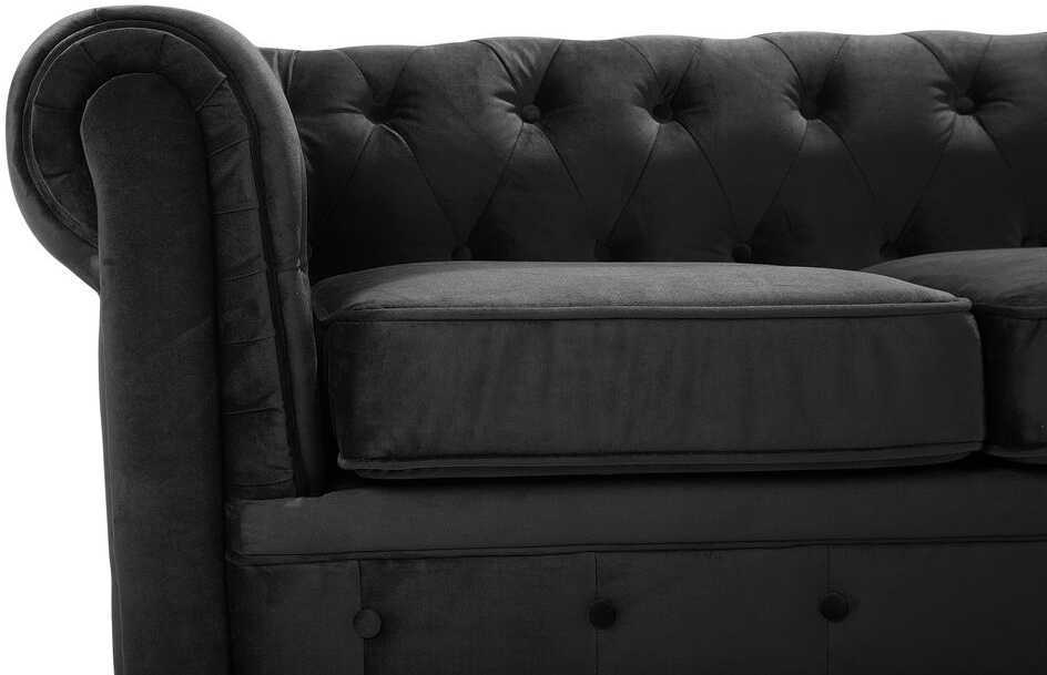 Beliani CHESTERFIELD 3 vietų sofa, veliūrinė, juoda