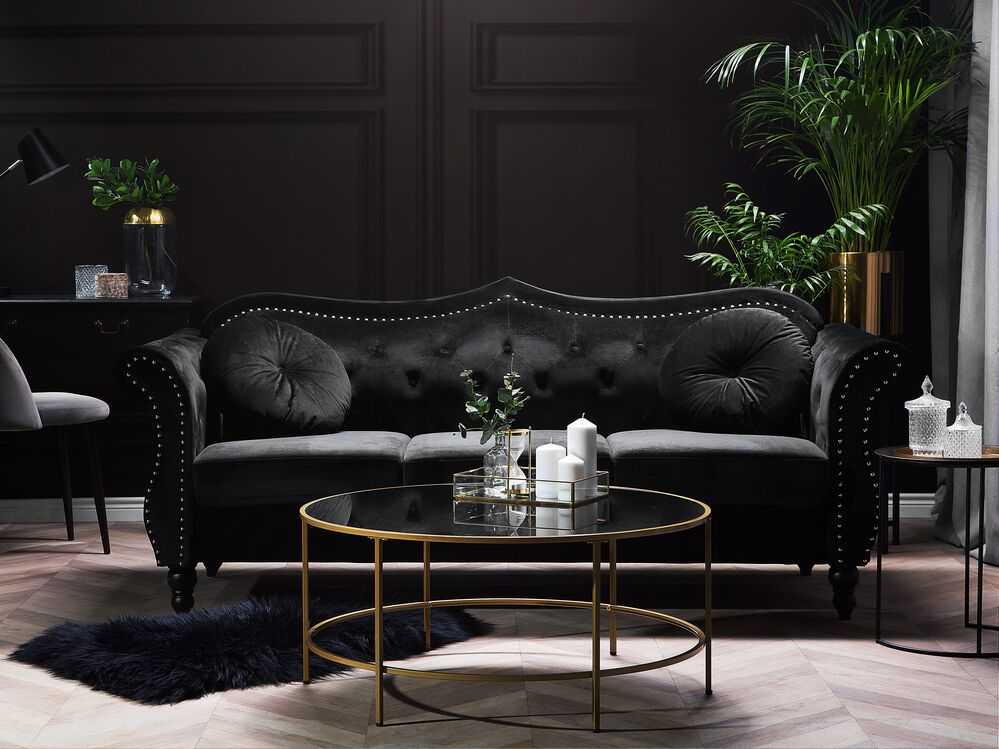 Beliani Trivietė sofa SKIEN, veliūras, juoda