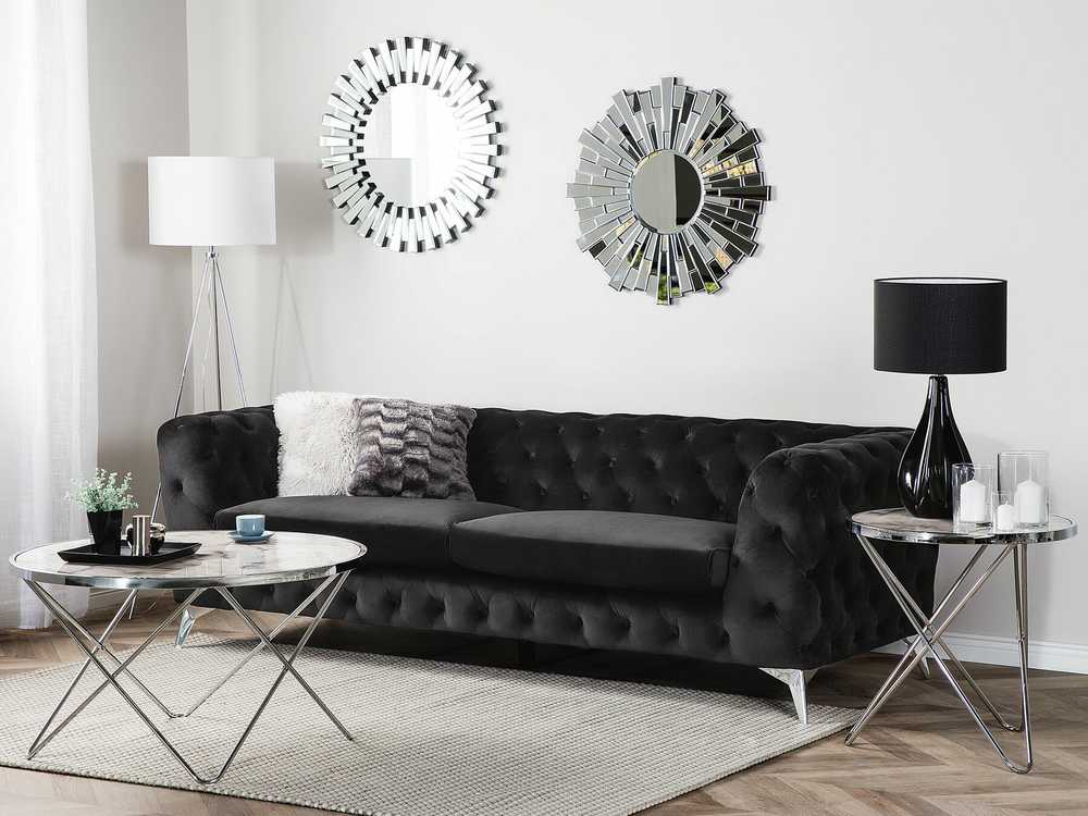 Beliani Trivietė sofa SOTRA aksominė juoda