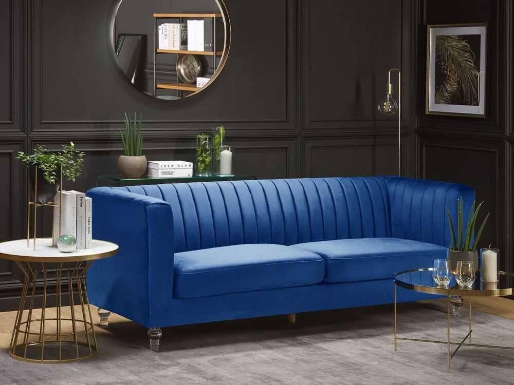 Beliani Trivietė sofa ARVIKA aksominė tamsiai mėlyna