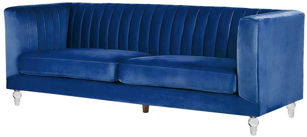 Beliani Trivietė sofa ARVIKA aksominė tamsiai mėlyna