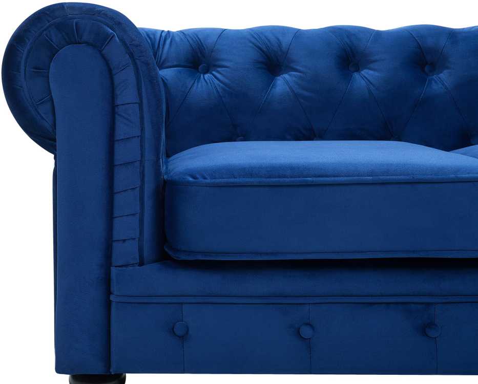 Beliani 3 vietų sofa CHESTERFIELD veliūrinė tamsiai mėlyna
