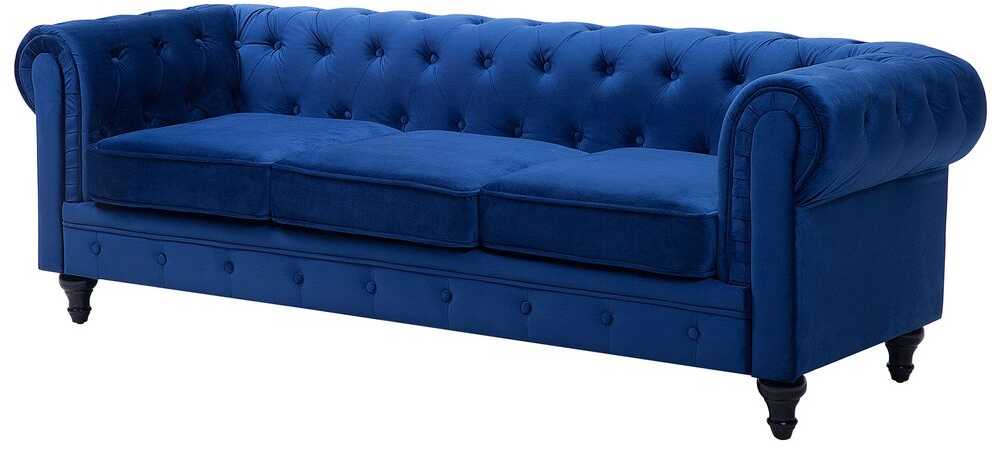 Beliani 3 vietų sofa CHESTERFIELD veliūrinė tamsiai mėlyna