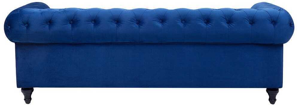 Beliani 3 vietų sofa CHESTERFIELD veliūrinė tamsiai mėlyna