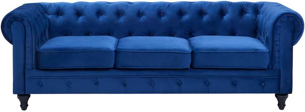 Beliani 3 vietų sofa CHESTERFIELD veliūrinė tamsiai mėlyna