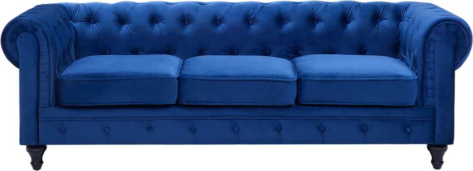 Beliani 3 vietų sofa CHESTERFIELD veliūrinė tamsiai mėlyna