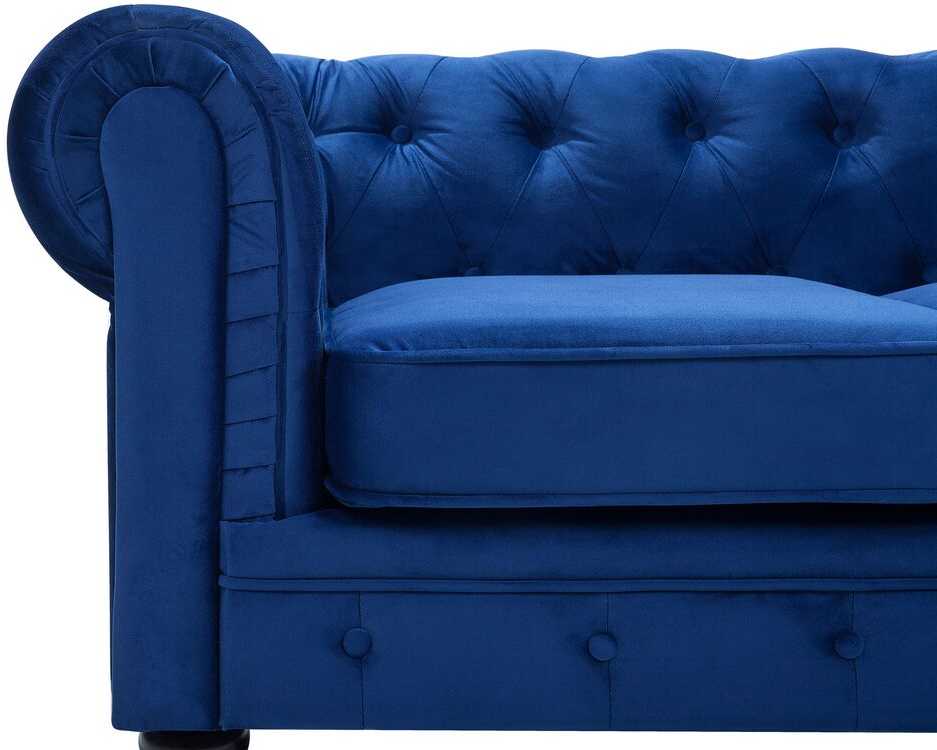Beliani 3 vietų sofa CHESTERFIELD veliūrinė tamsiai mėlyna
