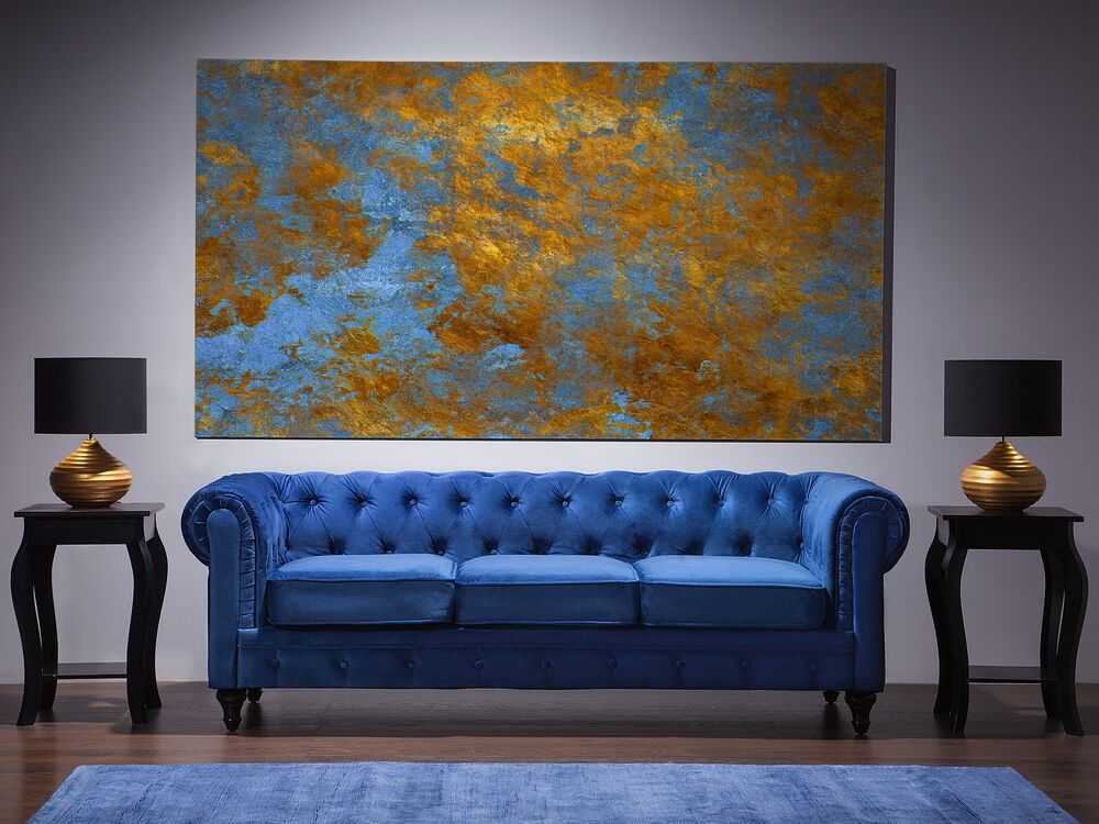 Beliani 3 vietų sofa CHESTERFIELD veliūrinė tamsiai mėlyna