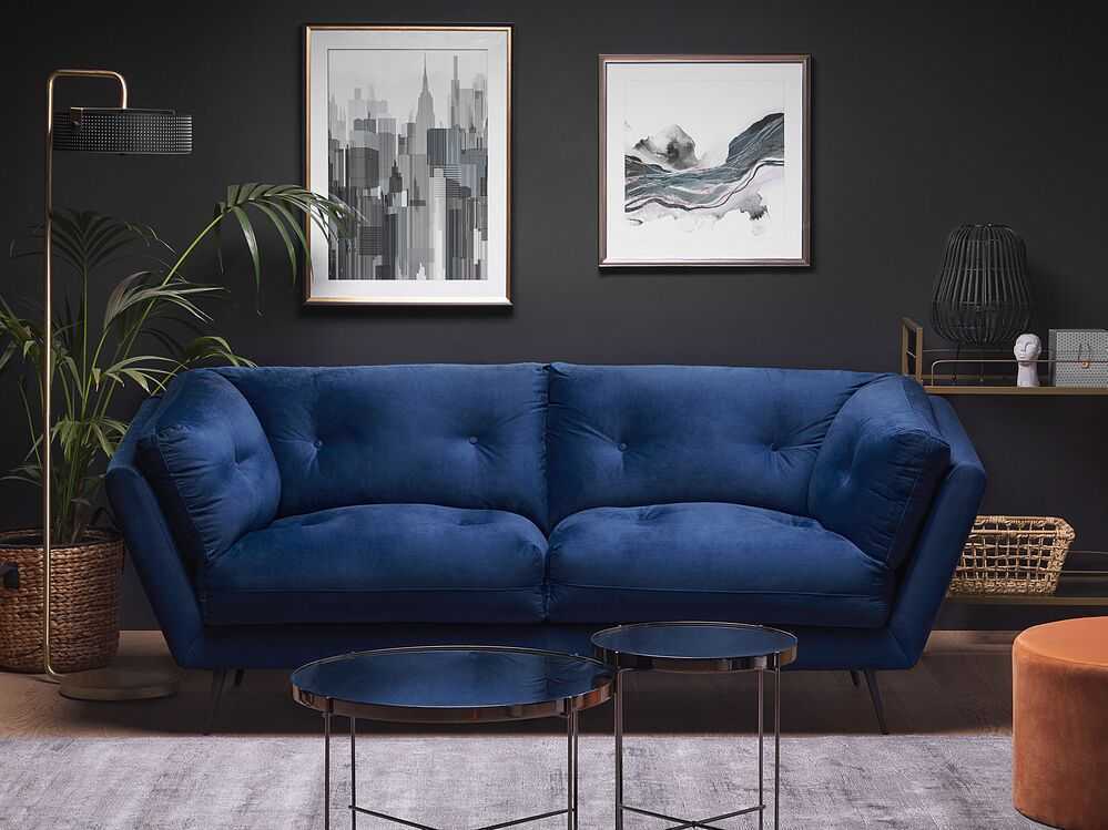 Beliani 3 vietų sofa LENVIK, veliūrinė, tamsiai mėlyna