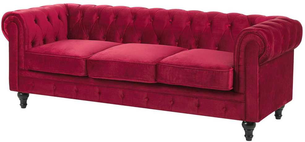 Beliani 3 vietų sofa CHESTERFIELD veliūrinė bordinė