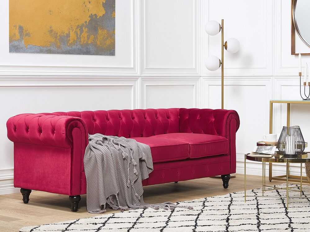 Beliani 3 vietų sofa CHESTERFIELD veliūrinė bordinė