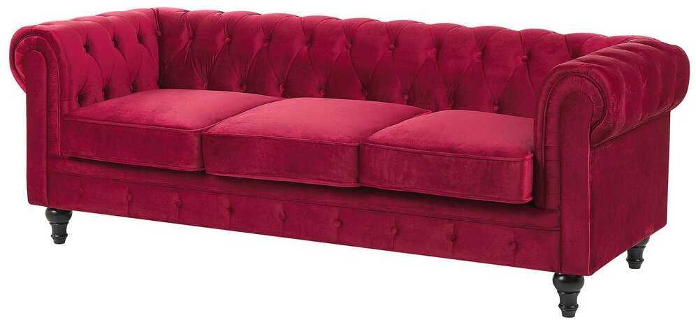Beliani 3 vietų sofa CHESTERFIELD veliūrinė bordinė