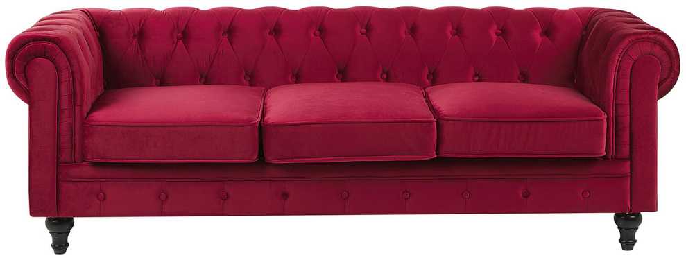 Beliani 3 vietų sofa CHESTERFIELD veliūrinė bordinė