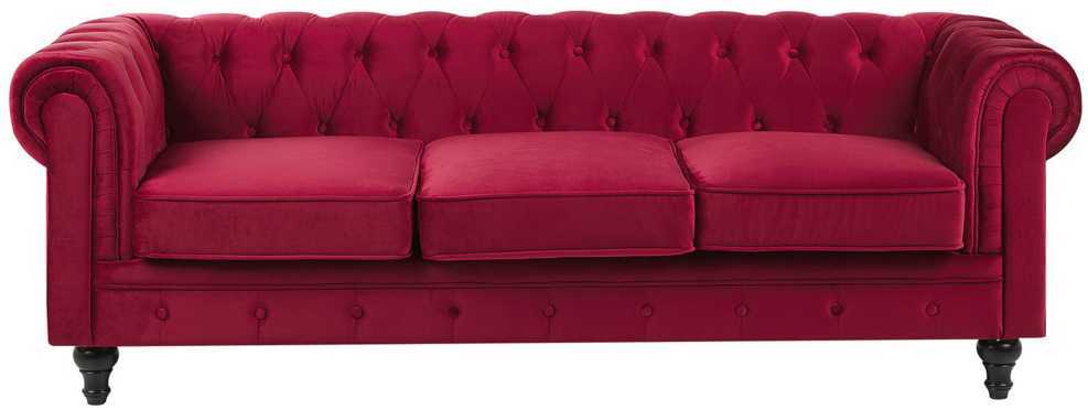 Beliani 3 vietų sofa CHESTERFIELD veliūrinė bordinė
