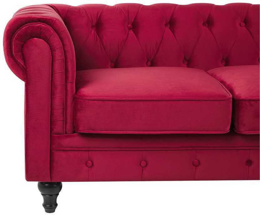 Beliani 3 vietų sofa CHESTERFIELD veliūrinė bordinė