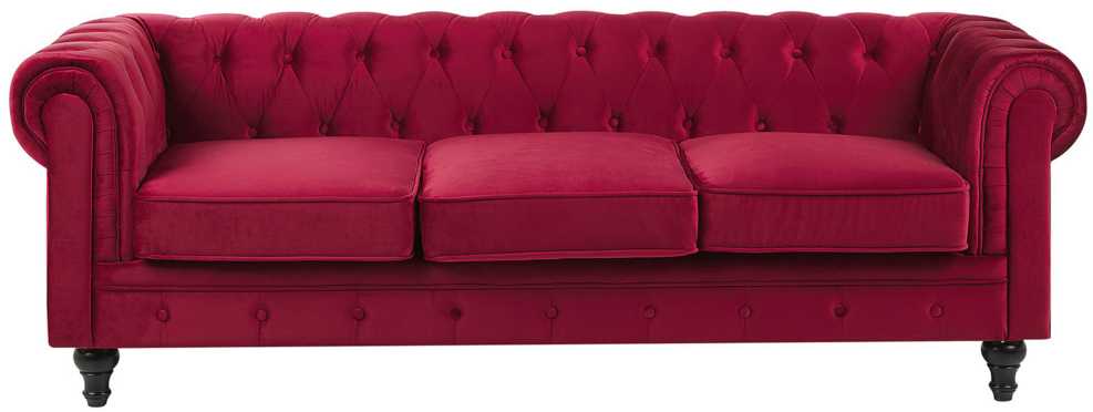 Beliani 3 vietų sofa CHESTERFIELD veliūrinė bordinė
