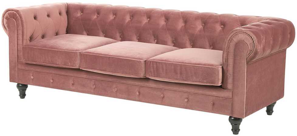 Beliani 3 vietų sofa CHESTERFIELD veliūrinė rožinė