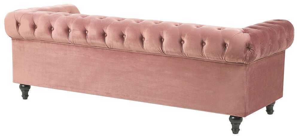 Beliani 3 vietų sofa CHESTERFIELD veliūrinė rožinė