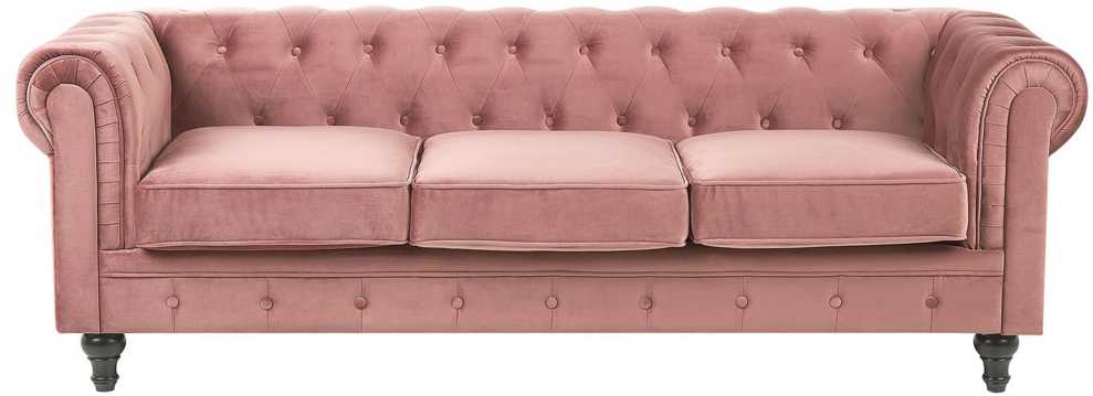 Beliani 3 vietų sofa CHESTERFIELD veliūrinė rožinė