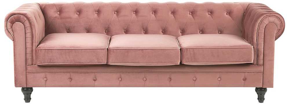 Beliani 3 vietų sofa CHESTERFIELD veliūrinė rožinė