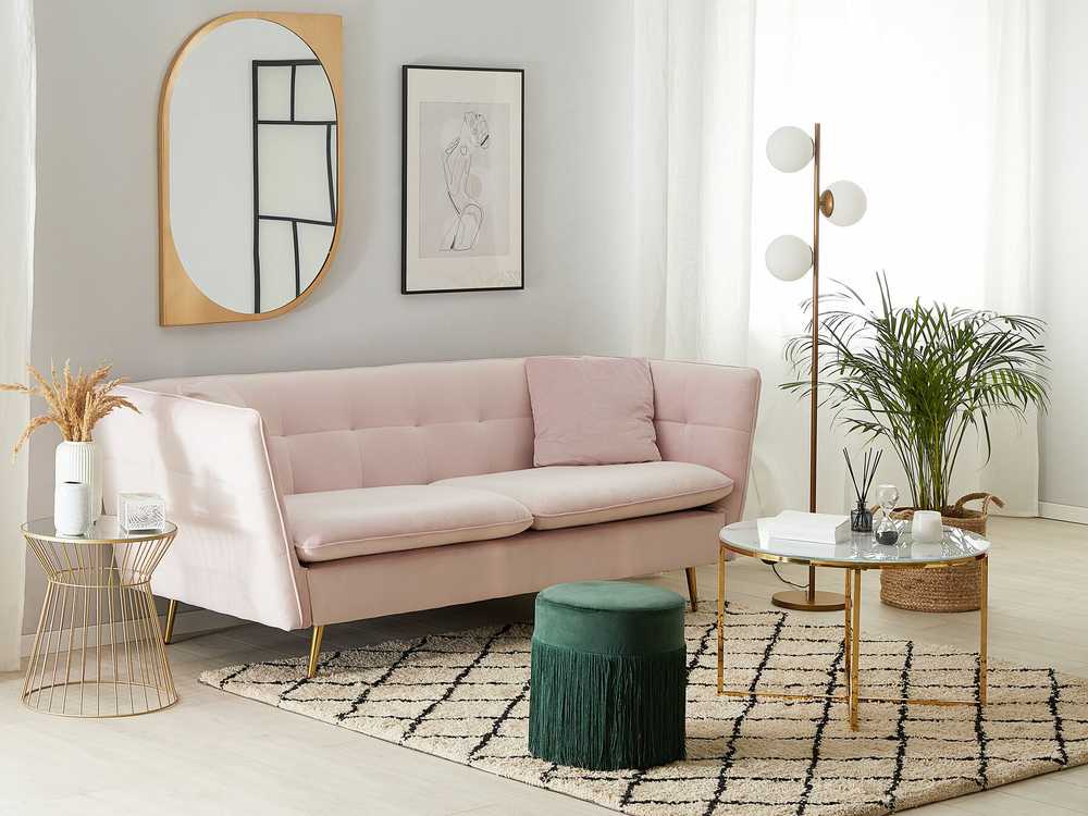 Beliani Trivietė sofa FREDERICA veliūrinė rožinė