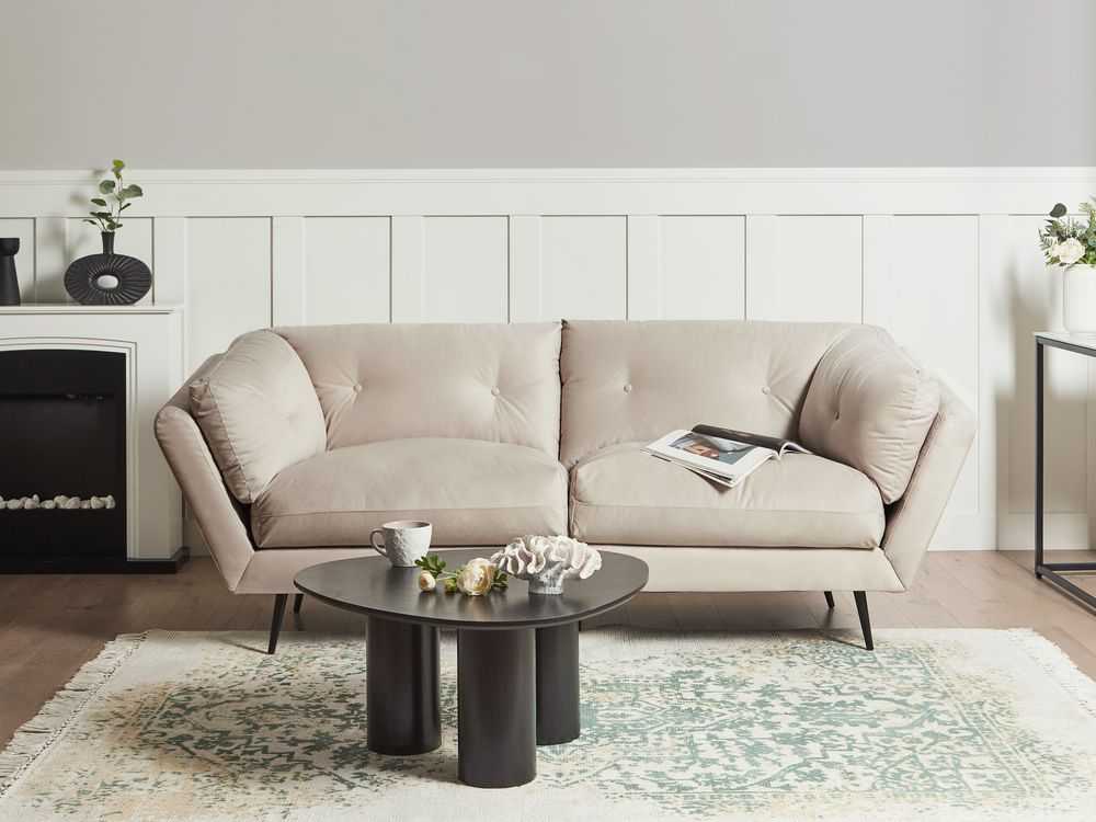 Beliani Trivietė sofa LENVIK, veliūras, smėlio spalva