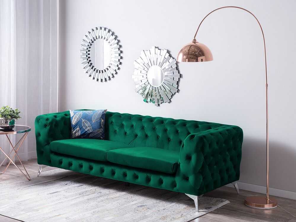 Beliani Trijų vietų sofa SOTRA, veliūras, smaragdo spalva