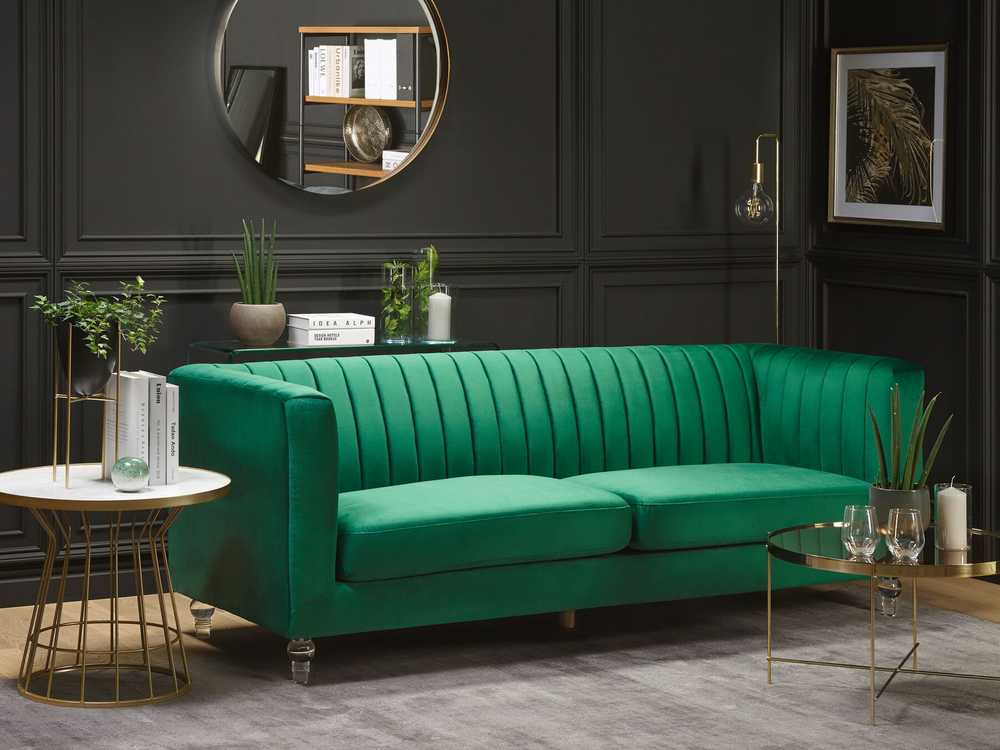 Beliani Trivietė sofa ARVIKA aksominė žalia