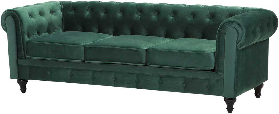 Beliani CHESTERFIELD trijų vietų veliūrinė sofa, smaragdo žalios spalvos