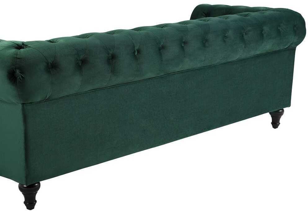 Beliani CHESTERFIELD trijų vietų veliūrinė sofa, smaragdo žalios spalvos
