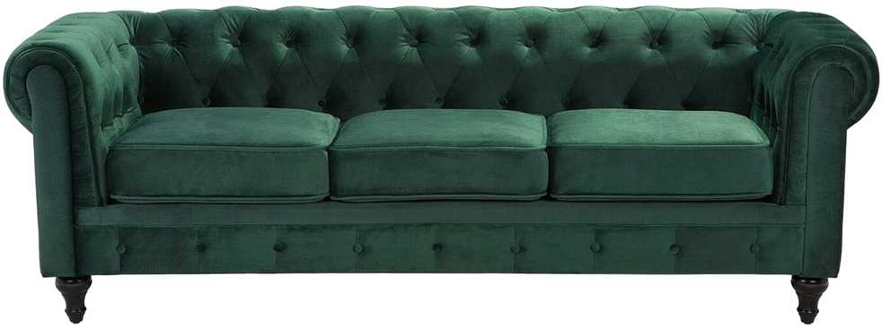 Beliani CHESTERFIELD trijų vietų veliūrinė sofa, smaragdo žalios spalvos