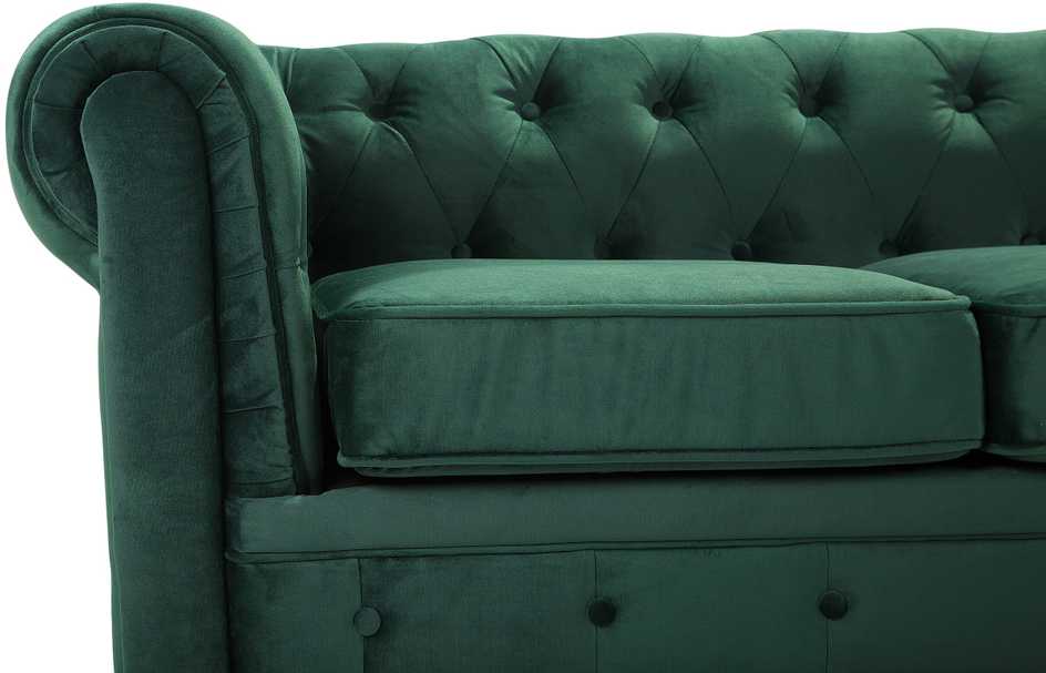 Beliani CHESTERFIELD trijų vietų veliūrinė sofa, smaragdo žalios spalvos