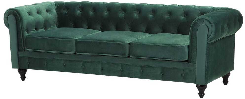 Beliani CHESTERFIELD trijų vietų veliūrinė sofa, smaragdo žalios spalvos