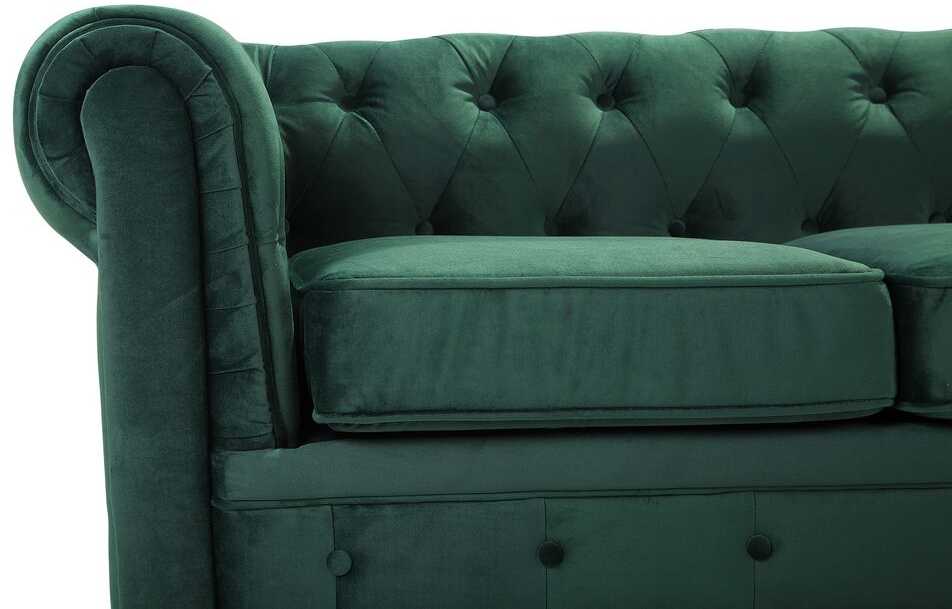 Beliani CHESTERFIELD trijų vietų veliūrinė sofa, smaragdo žalios spalvos