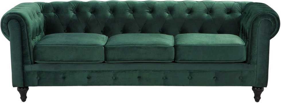 Beliani CHESTERFIELD trijų vietų veliūrinė sofa, smaragdo žalios spalvos