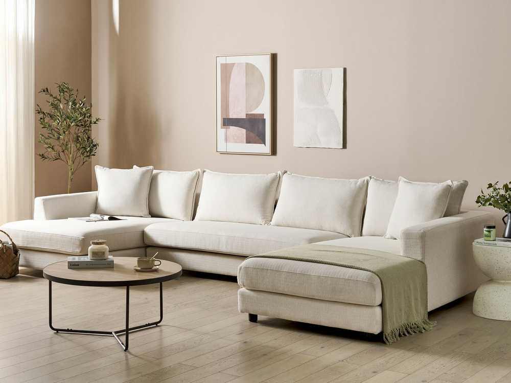 Beliani 5 vietų kampinė sofa LILVIKEN, šviesiai smėlio spalvos