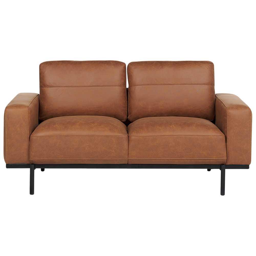 Beliani Dvivietė sofa SOVIK iš dirbtinės odos, ruda