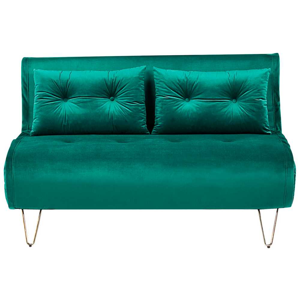 Beliani Dvivietė išskleidžiama sofa VESTFOLD, veliūras, tamsiai žalia