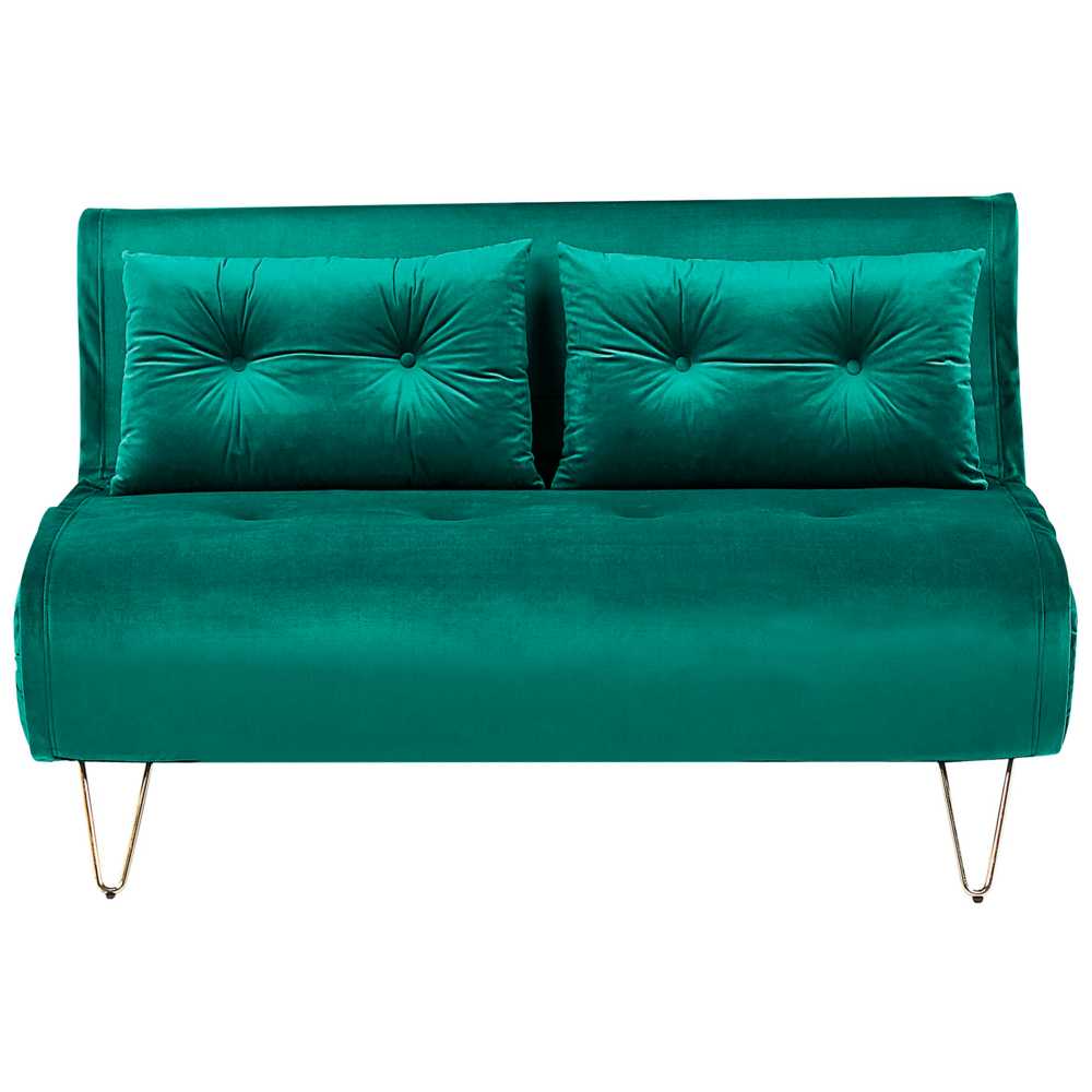 Beliani Dvivietė išskleidžiama sofa VESTFOLD, veliūras, tamsiai žalia