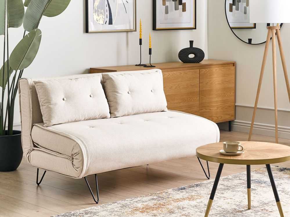 Beliani Dvivietė išskleidžiama sofa VESTFOLD šviesiai smėlio spalvos