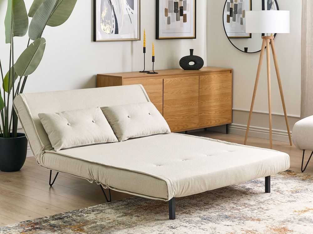 Beliani Dvivietė išskleidžiama sofa VESTFOLD šviesiai smėlio spalvos