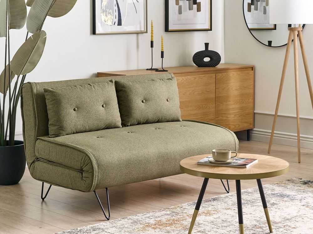 Beliani Dvivietė išskleidžiama sofa VESTFOLD, alyvuogių spalvos