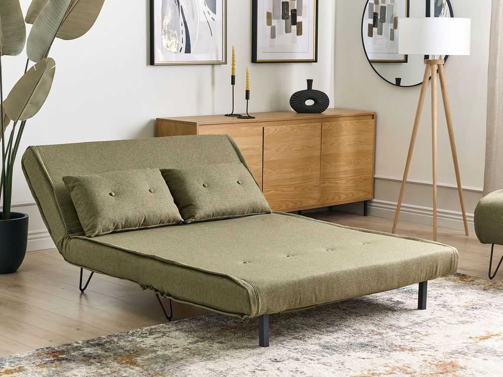 Beliani Dvivietė išskleidžiama sofa VESTFOLD, alyvuogių spalvos
