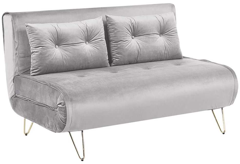 Beliani Dvivietė išskleidžiama sofa VESTFOLD, pilkas veliūras