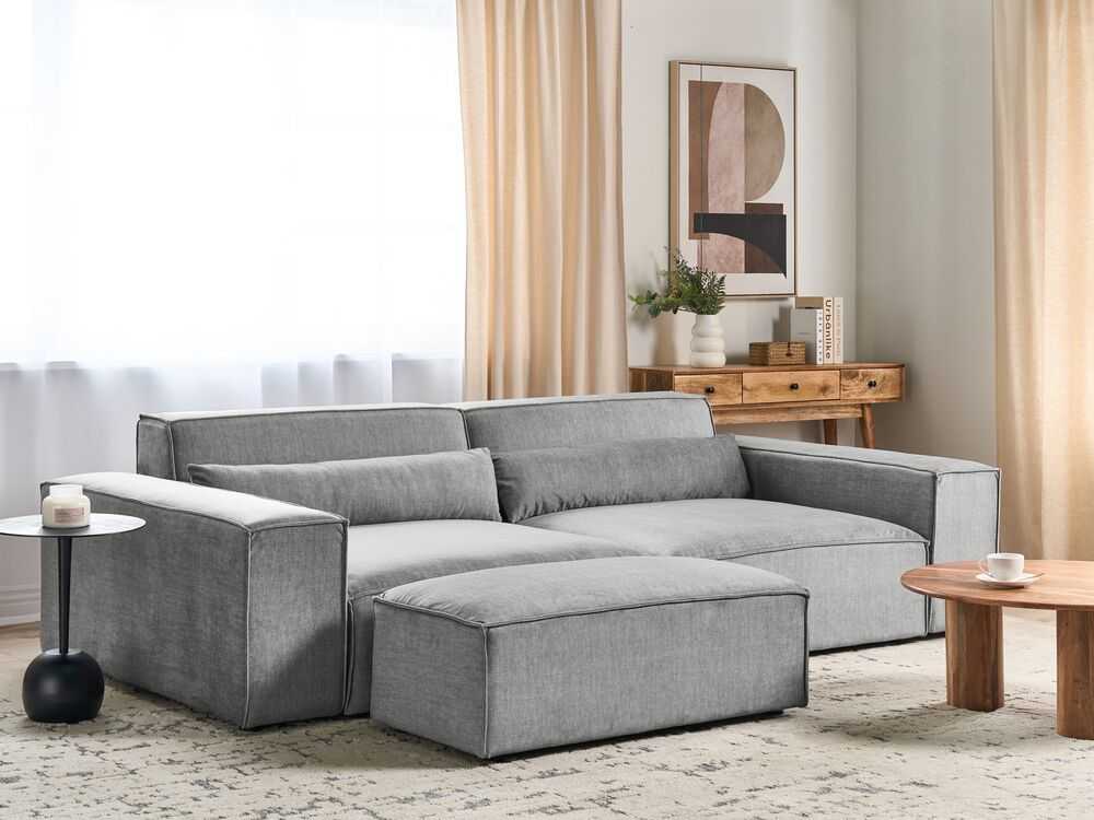 Beliani Trivietė modulinė sofa HELLNAR su otomana, pilka