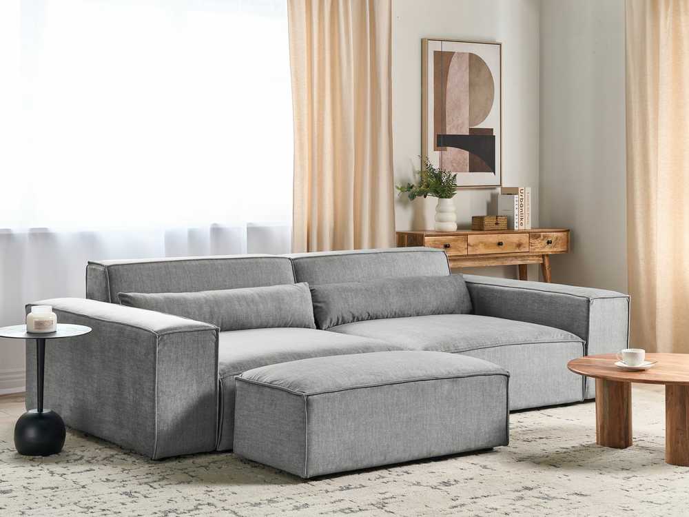 Beliani Trivietė modulinė sofa HELLNAR su otomana, pilka
